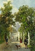 unknow artist Spaziergang auf der Allee im Park oil painting reproduction